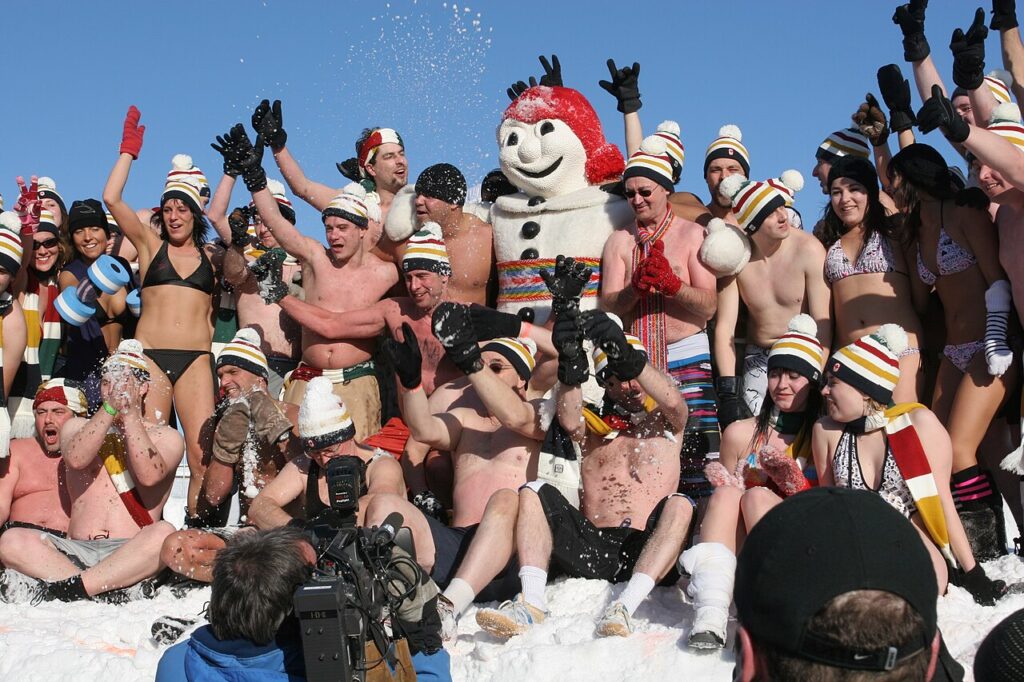 Carnaval de Québec - bain de neige avec le mascotte Bonhomme Carnaval (13-02-2010)