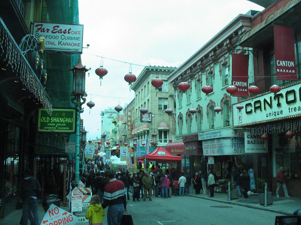 Red lanterns strung across San Francisco's Chinatown