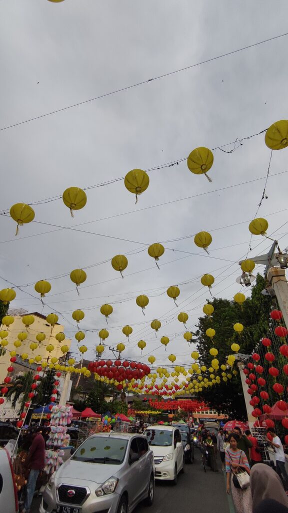 Lantern decorations over a street in Surakarta, Indonesia