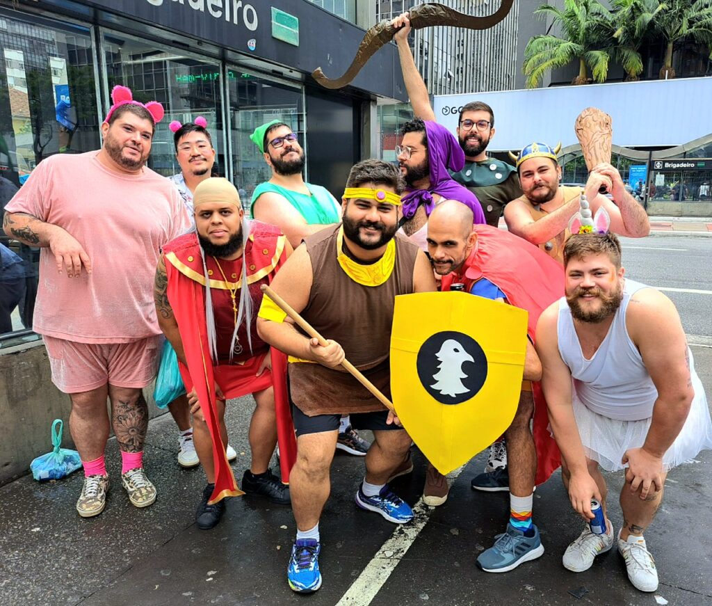 Men in costumes during the Brazilian Carnival in São Paulo