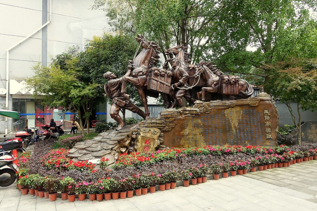 A bronze horse statue on the Tea Horse Road in Chengdu, China