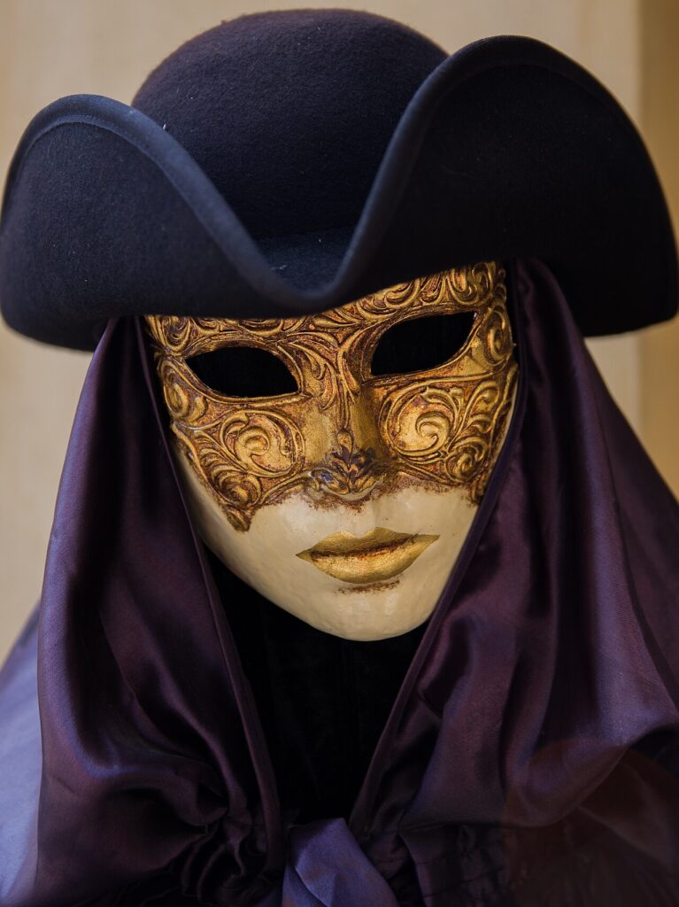 Venice carnival costume with mask and hat