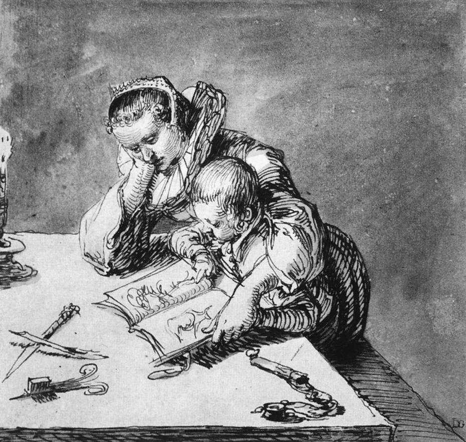 Jacob de Gheyn (II) - Woman and Child looking at a Picture Book - WGA08699