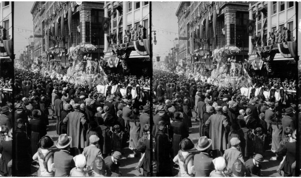 Rex Parade floats on Canal St, Mardi Gras Day Feb. 16, 1926