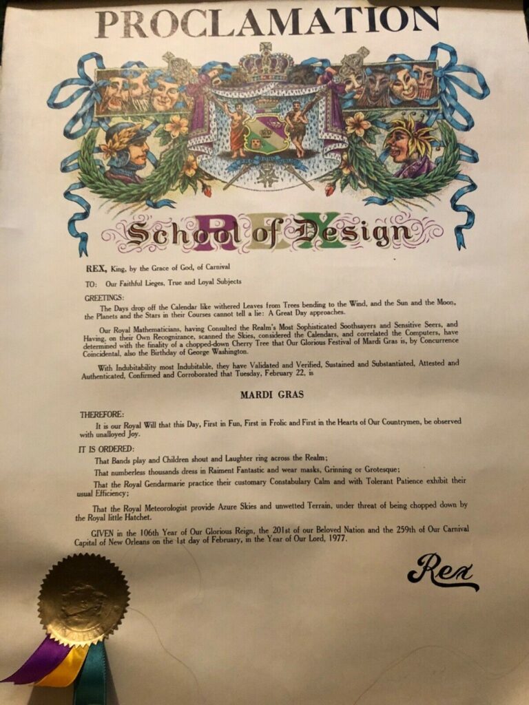 Rex Proclamation, New Orleans Mardi Gras 1977