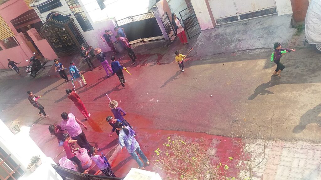Children playing Holi , the Festival of Colours