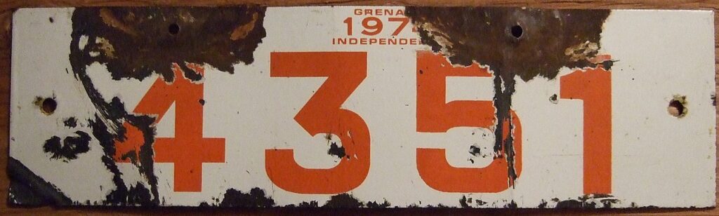 GRENADA 1974, INDEPENDENCE YEAR -PASSENGER PLATE, PORCELAIN - Flickr - woody1778a