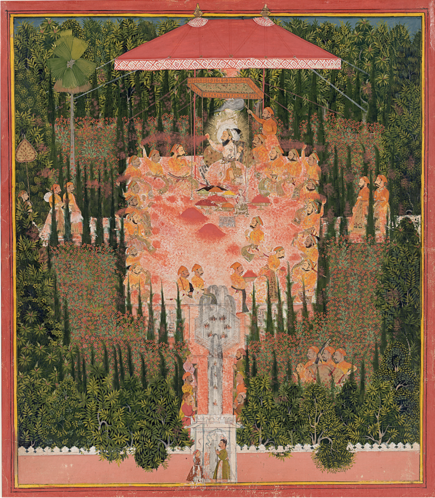 Maharana Amar Singh Il's Holi Durbar with Sixteen Nobles in the Sarvaritu (Sarbat) Vilas Garden, 1708-10