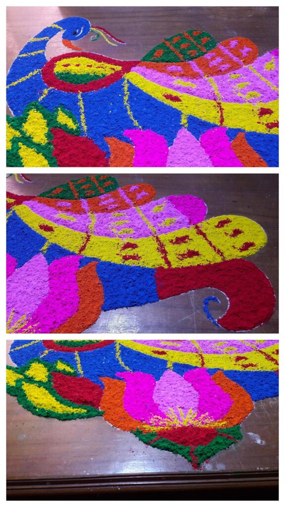 Rangoli made with abir (powder colours)