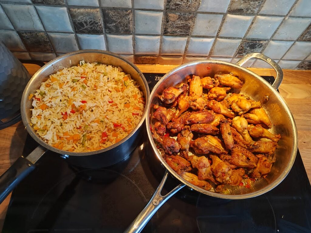 Chicken wings and fried rice