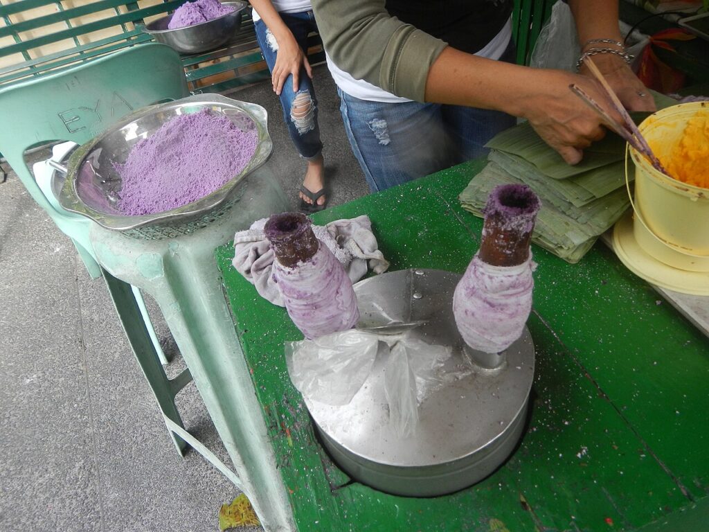 Bibingka and puto bumbong being prepared