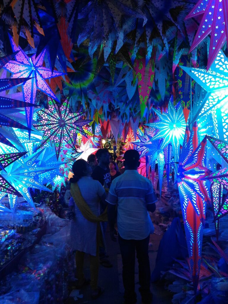 An alley of Christmas star shops in Ernakulam, Kerala