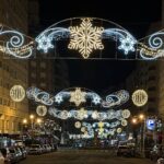 Christmas lights over a street in Vigo, Galicia, Spain