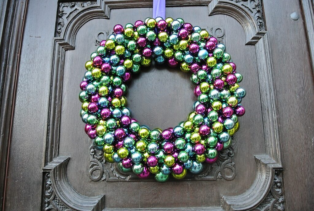 A Christmas wreath on a front door