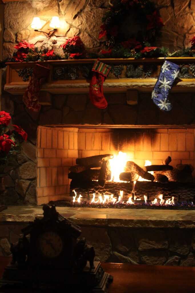 Stockings on a fireplace mantel