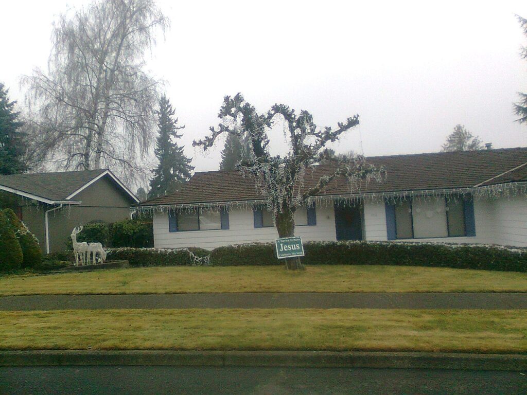 A house covered in Christmas lights