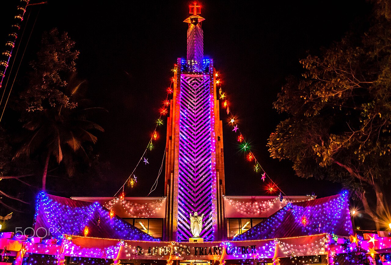 St Anthony church in Bangalore lit up on Christmas night, India