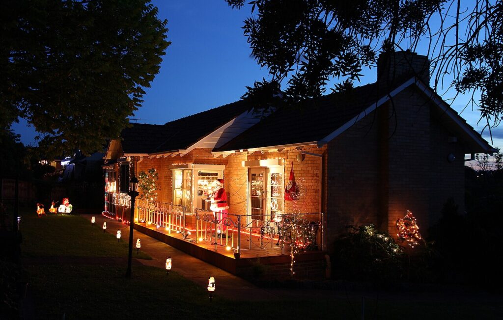A house with Christmas lights in Ivanhoe, Melbourne