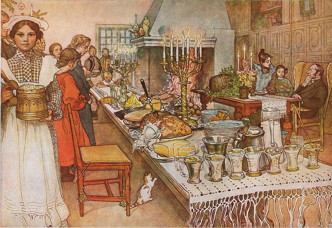 A 1904 painting of a Swedish family gathered indoors for Christmas Eve