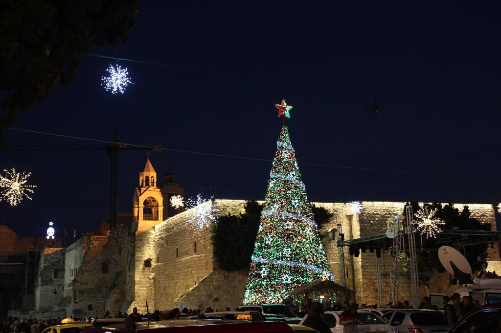 Manger Square in Bethlehem at Christmas
