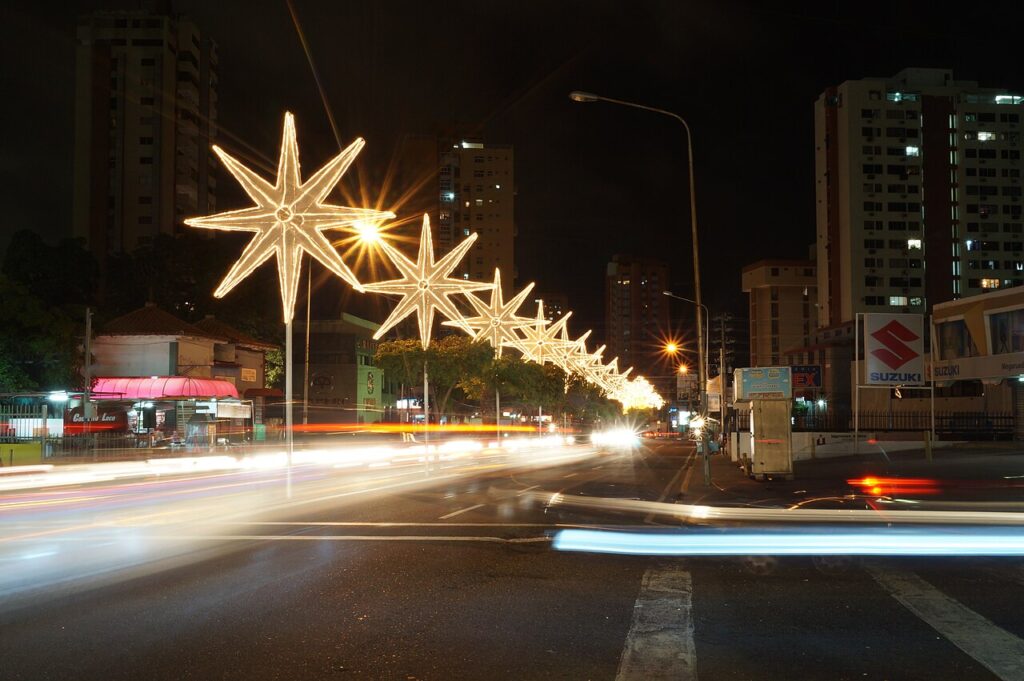 A Christmas-lit avenue in Maracaibo