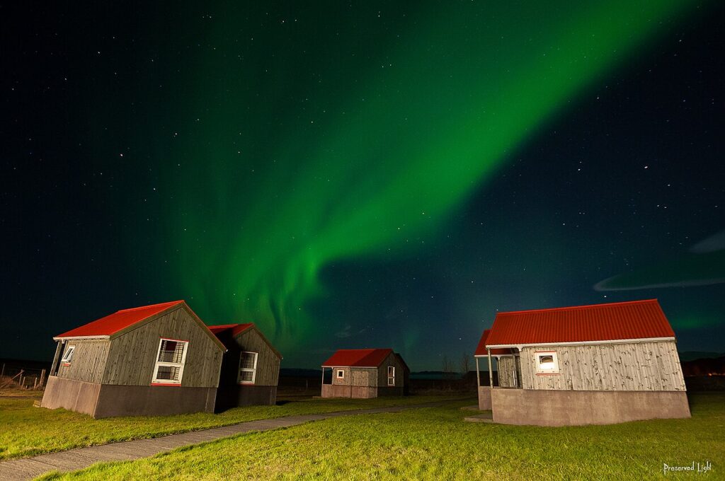Northern lights over Iceland in winter