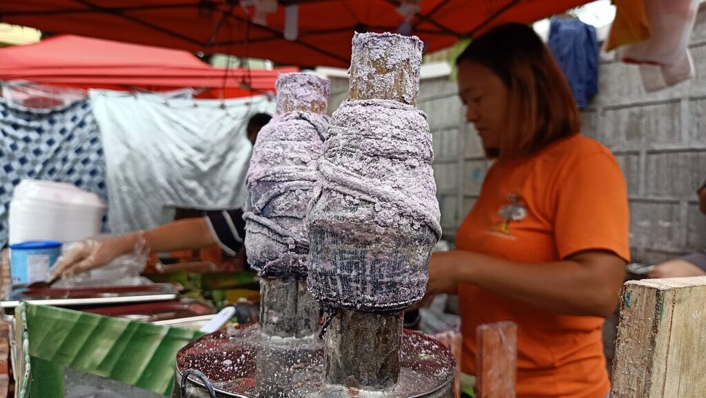 Puto bumbong sold outside a Philippine church