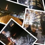 Christmas illuminations around Roppongi Hills with Tokyo Tower, Japan