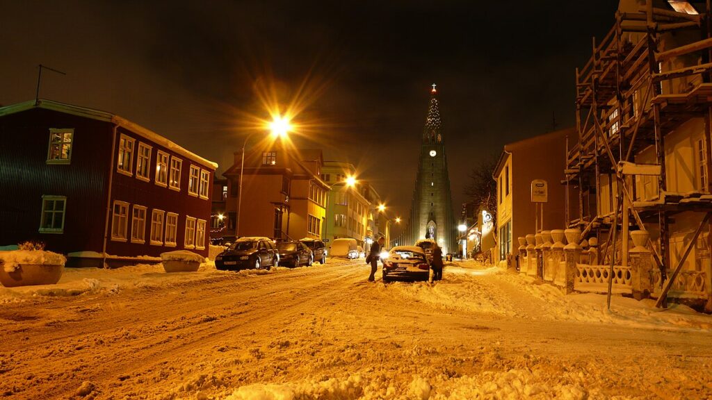 Snowy Reykjavik with Hallgrimskirkja