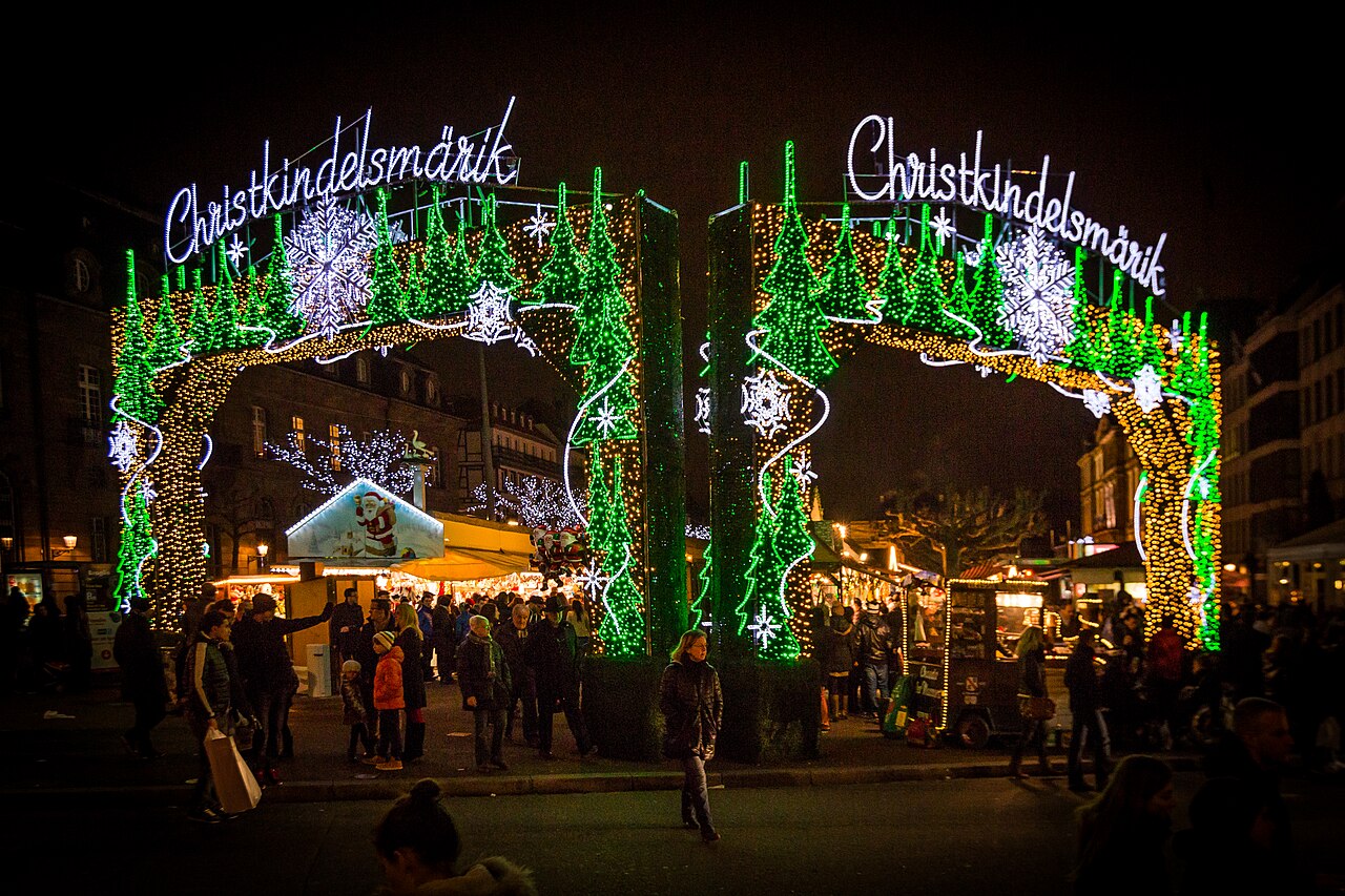The illuminated entrance of the Strasbourg Christmas market, Capitale de Noel